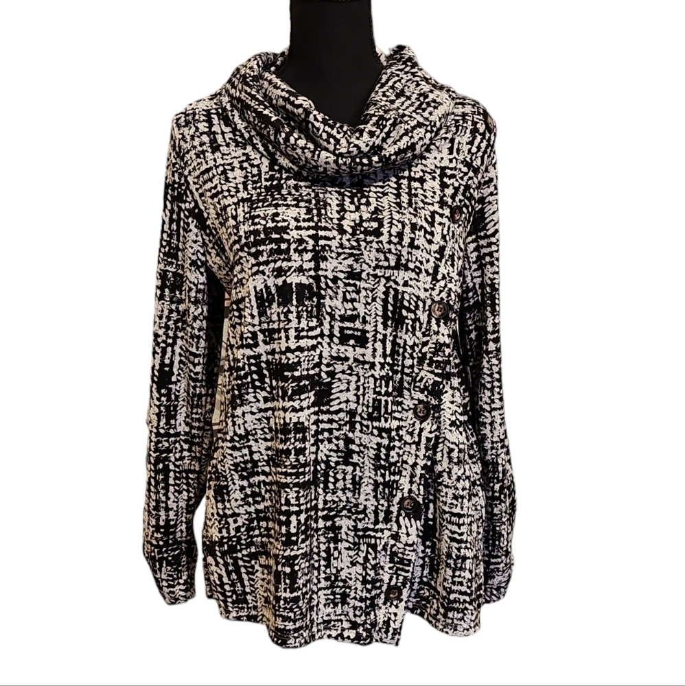 I.N. Studio Petite Turtleneck Black & Grey Polyester Spandex Size PL